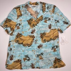 Judith Hart Shirt Caribbean Hawaiian Button Blue Tropical  Summer Vacation New